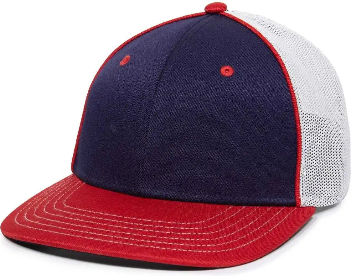 Oc Sports Oc12m Phenom Performance Twill Front Panel Cap -navy White Red