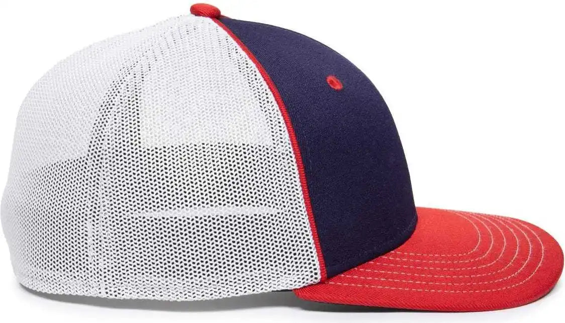 Oc Sports Oc12m Phenom Performance Twill Front Panel Cap -navy White Red