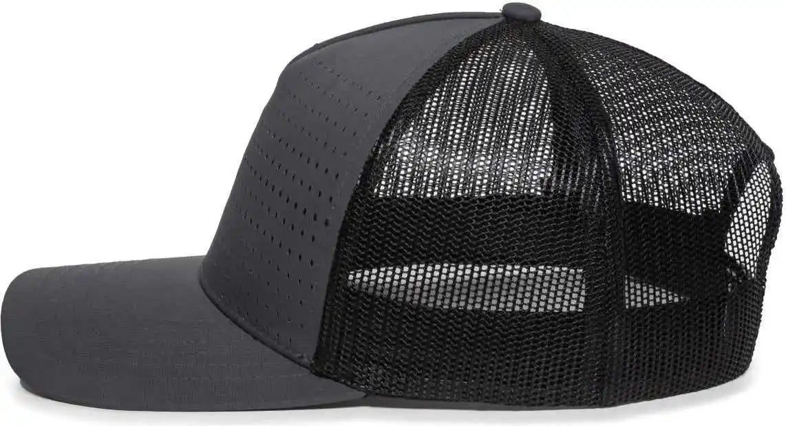 Oc Sports Oc502m Laser Perforated Font Panel Cap - Charcoal Black - Dark Gray / 6 7/8’’ - 7 1/2’’