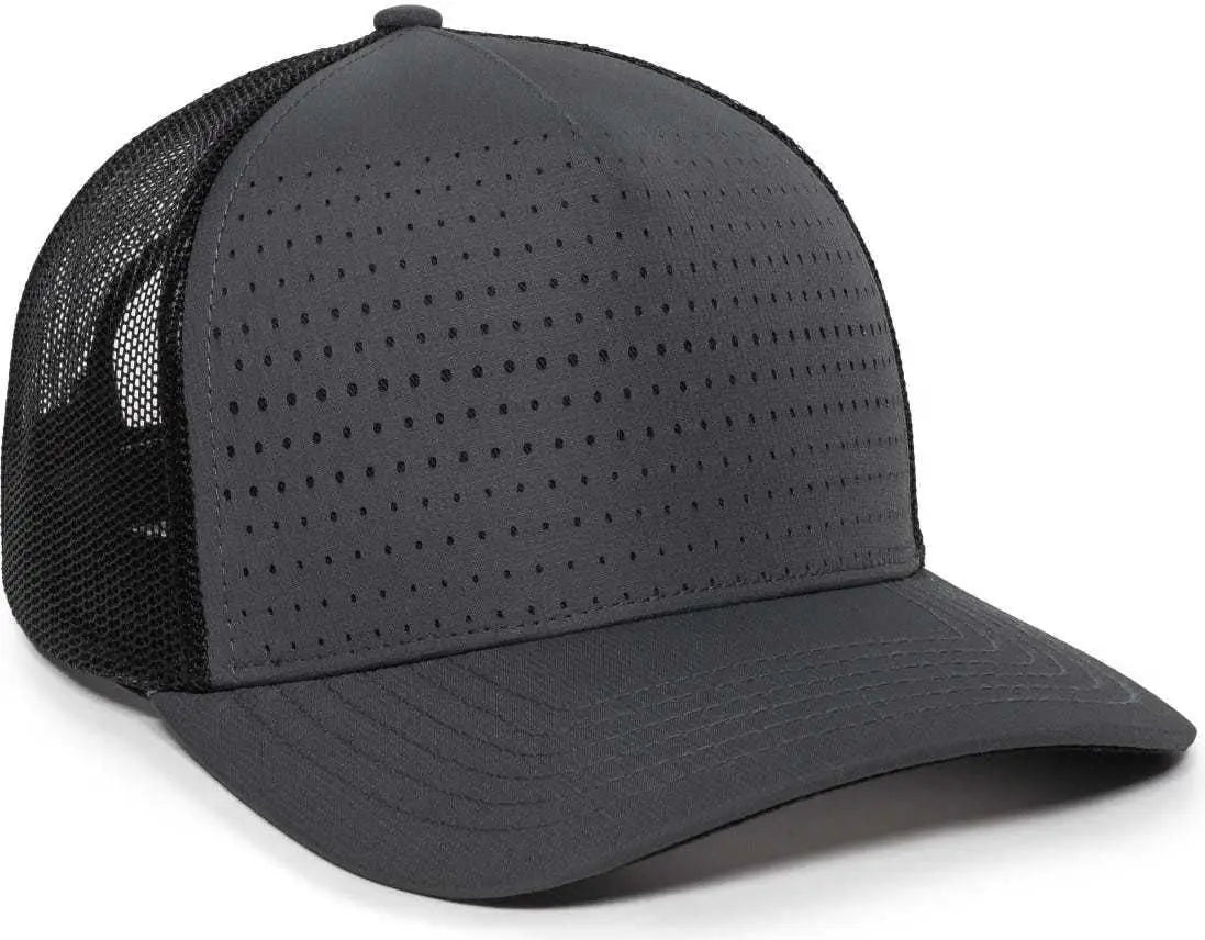 Oc Sports Oc502m Laser Perforated Font Panel Cap - Charcoal Black - Dark Gray / 6 7/8’’ - 7 1/2’’