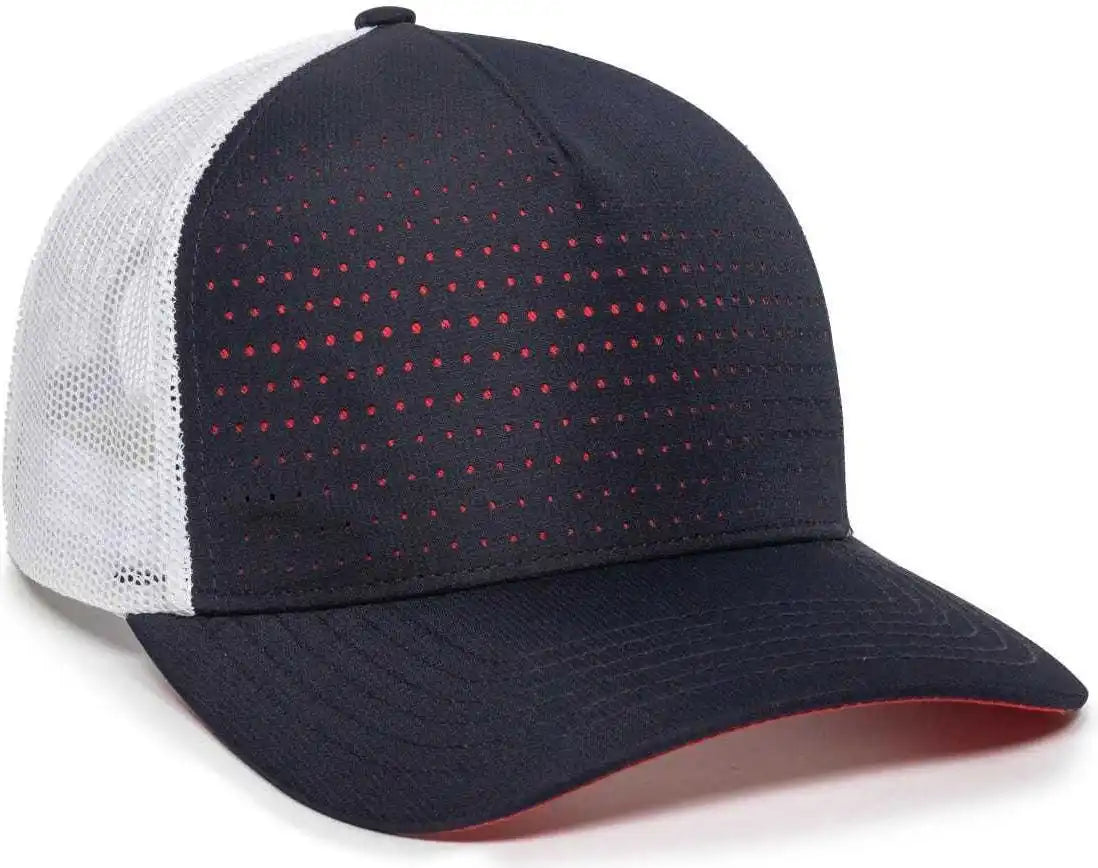 Oc Sports Oc502m Laser Perforated Font Panel Cap - Navy White Red - 6 7/8’’ - 7 1/2’’