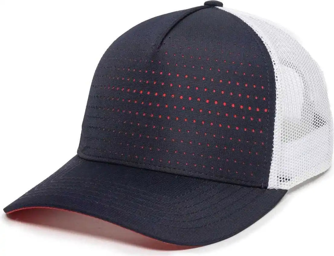 Oc Sports Oc502m Laser Perforated Font Panel Cap - Navy White Red - 6 7/8’’ - 7 1/2’’