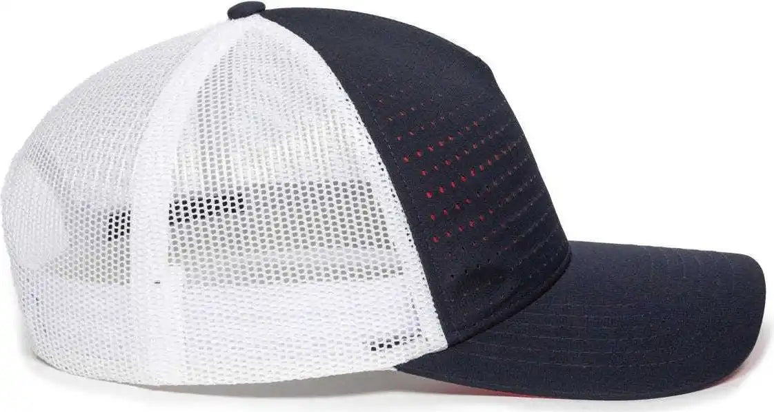 Oc Sports Oc502m Laser Perforated Font Panel Cap - Navy White Red - 6 7/8’’ - 7 1/2’’