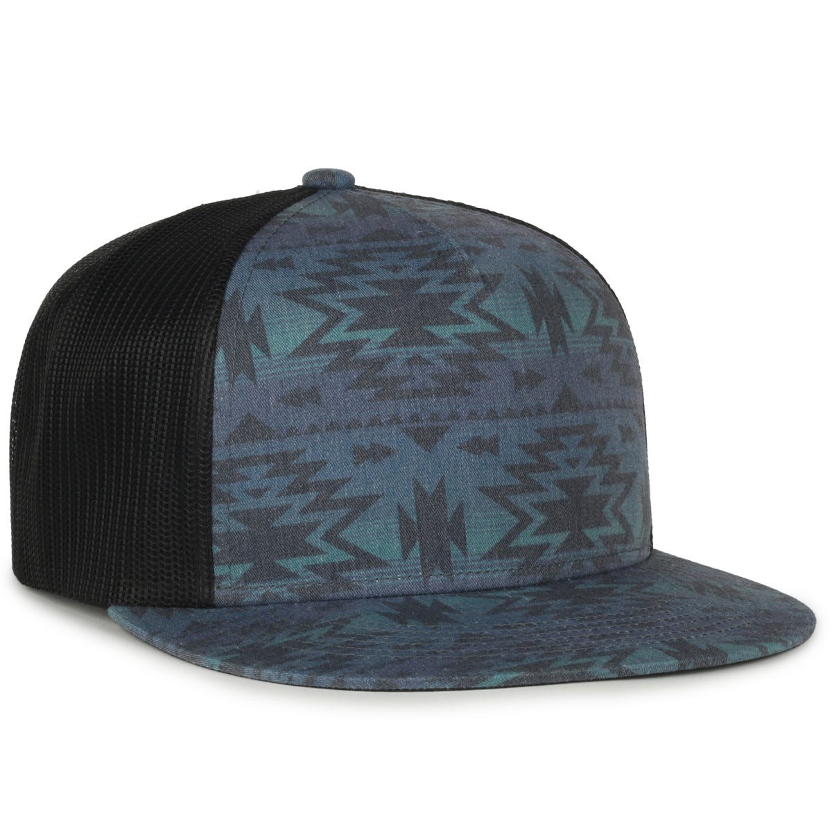 Oc Sports Oc510p Printed 5-panel Mesh Back Cap - Indigo Aztec/black