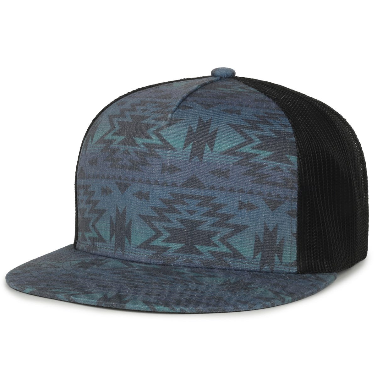 Oc Sports Oc510p Printed 5-panel Mesh Back Cap - Indigo Aztec/black