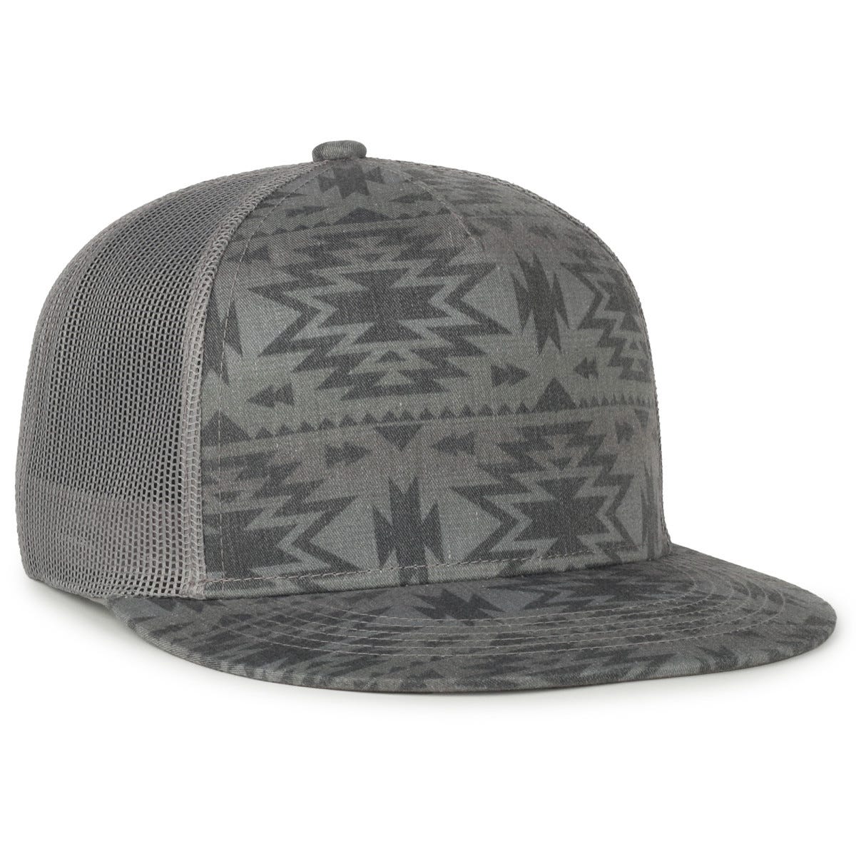 Oc Sports Oc510p Printed 5-panel Mesh Back Cap - Smokey Aztec/dark Grey
