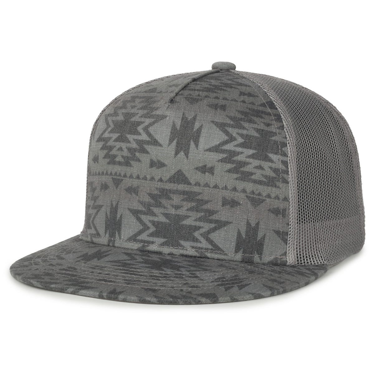 Oc Sports Oc510p Printed 5-panel Mesh Back Cap - Smokey Aztec/dark Grey