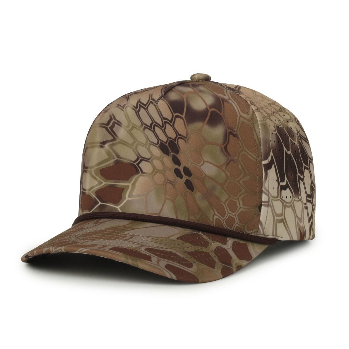 Oc Sports Oc551camo Perforated Camo 5-panel Cap - Kryptek Highlander/brown Cord