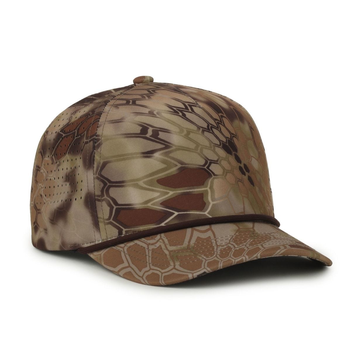 Oc Sports Oc551camo Perforated Camo 5-panel Cap - Kryptek Highlander/brown Cord