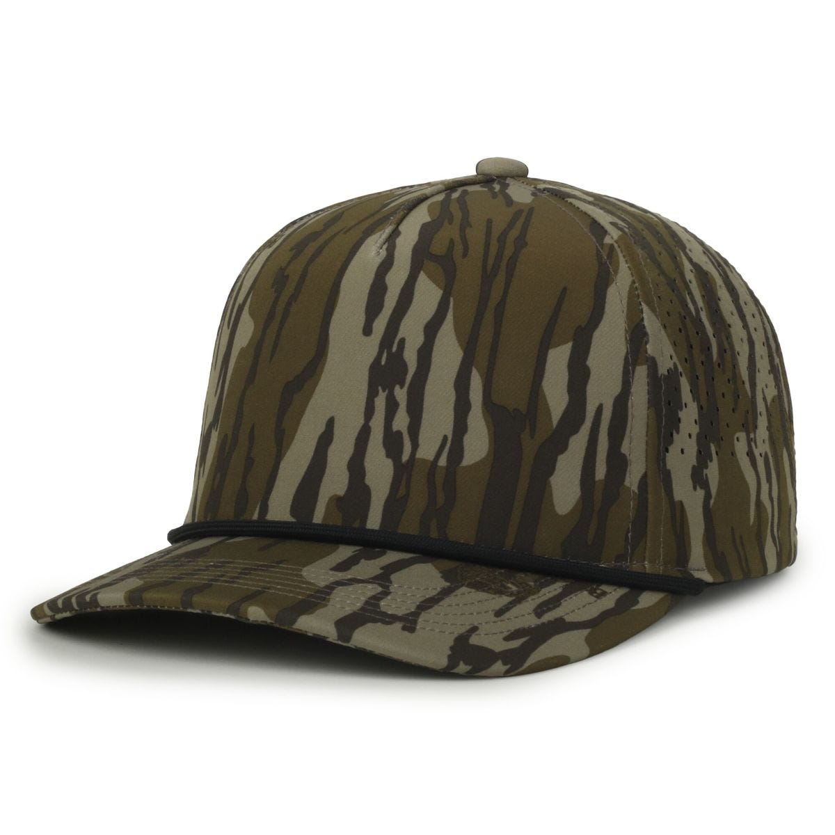 Oc Sports Oc551camo Perforated Camo 5-panel Cap - Mossy Oak Original Bottomland/black Cord