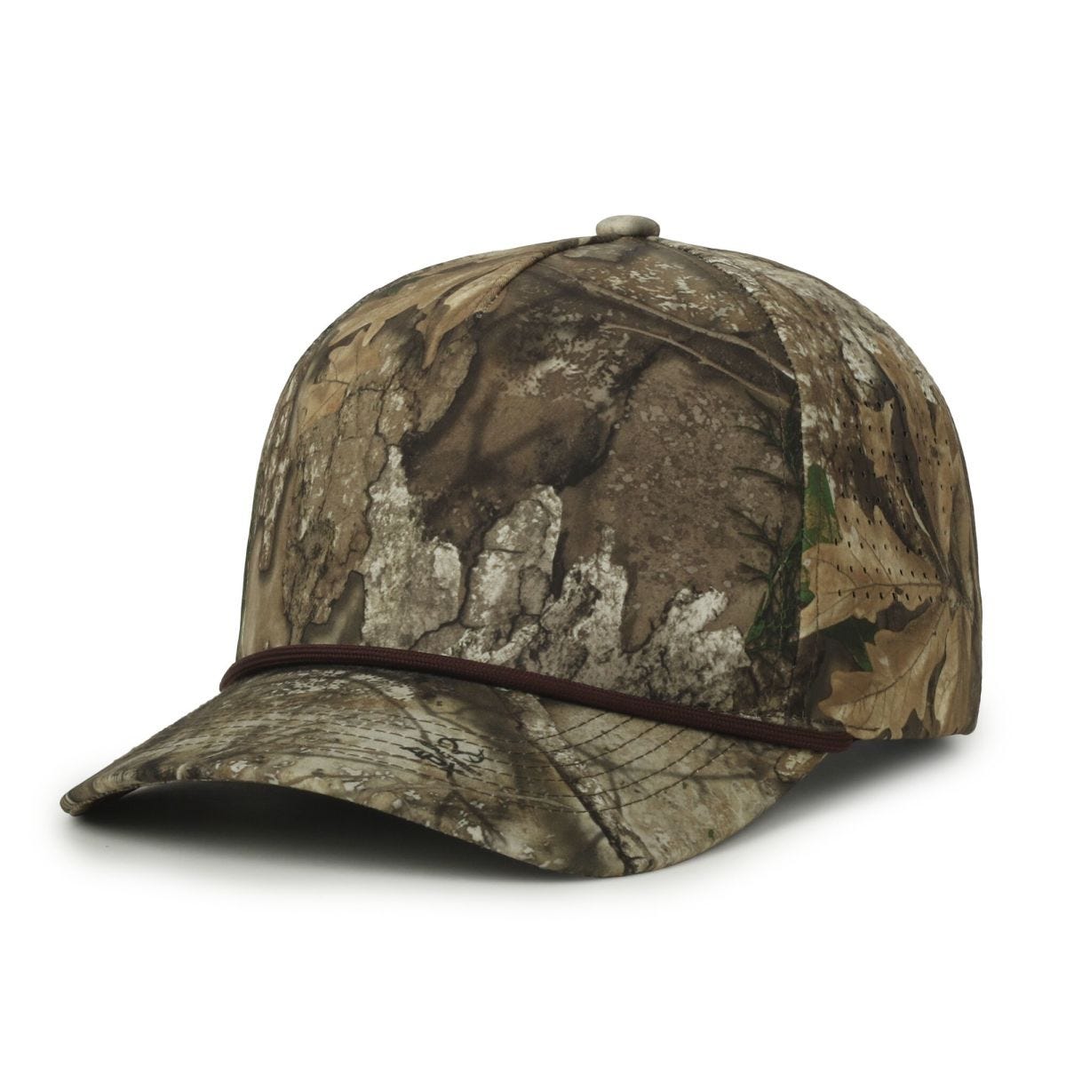 Oc Sports Oc551camo Perforated Camo 5-panel Cap - Realtree Apx/brown Cord