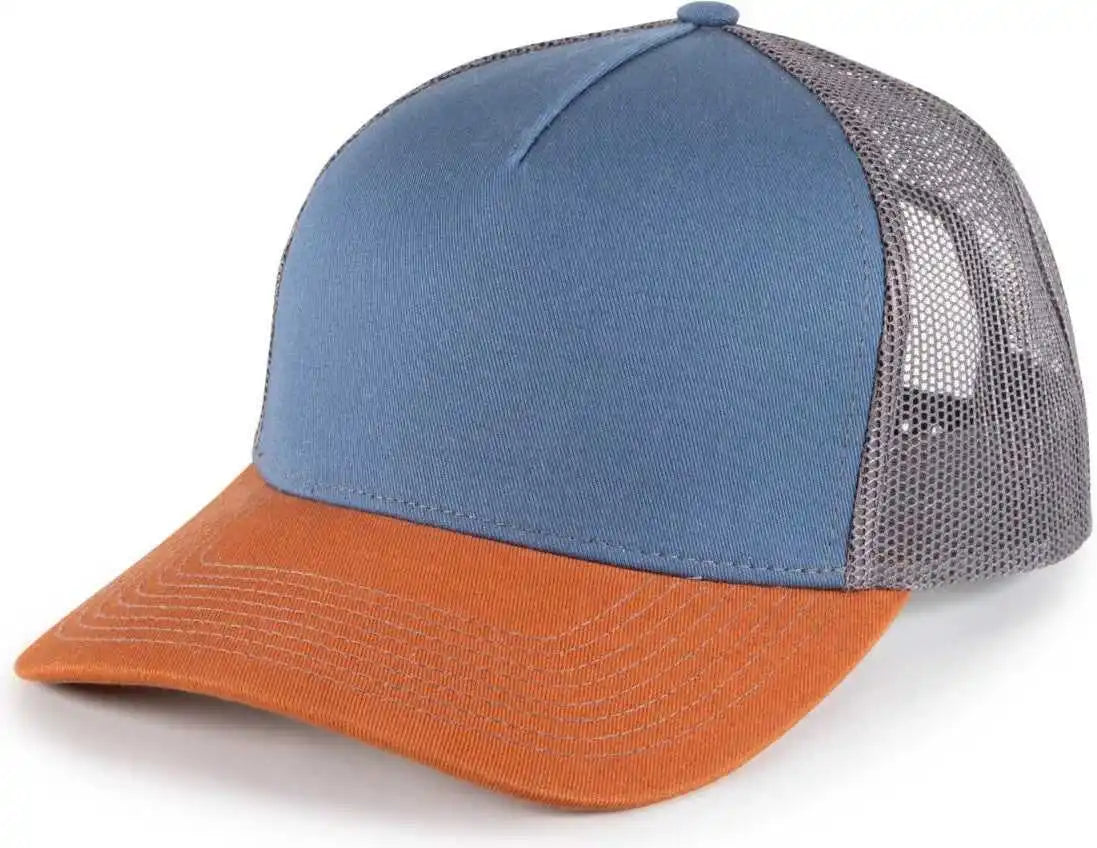 Oc Sports Oc571 Slight Pre-curved Visor with Mesh Back Cap - Indigo Charcoal Burnt Orange - Osfm