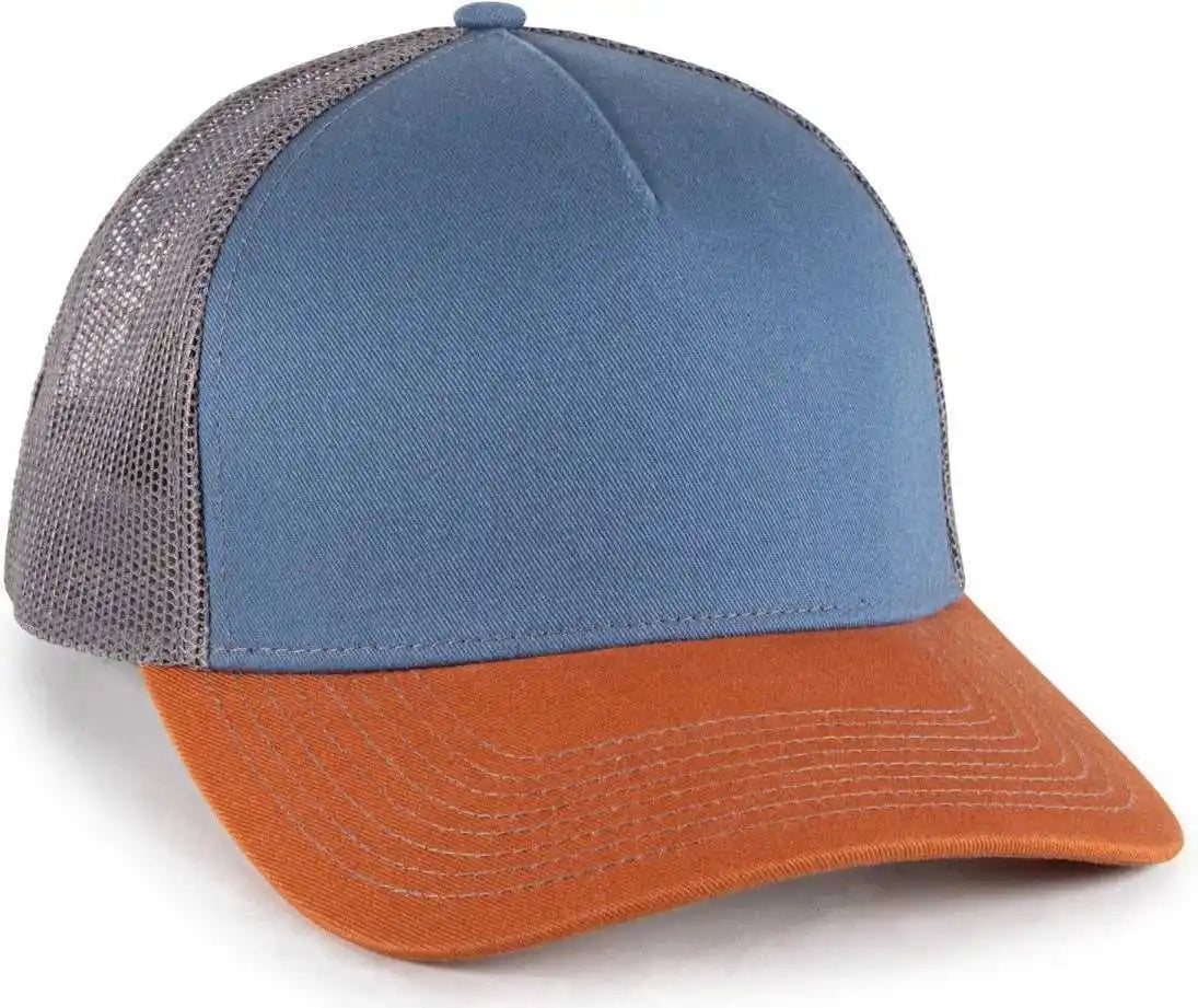 Oc Sports Oc571 Slight Pre-curved Visor with Mesh Back Cap - Indigo Charcoal Burnt Orange - Osfm