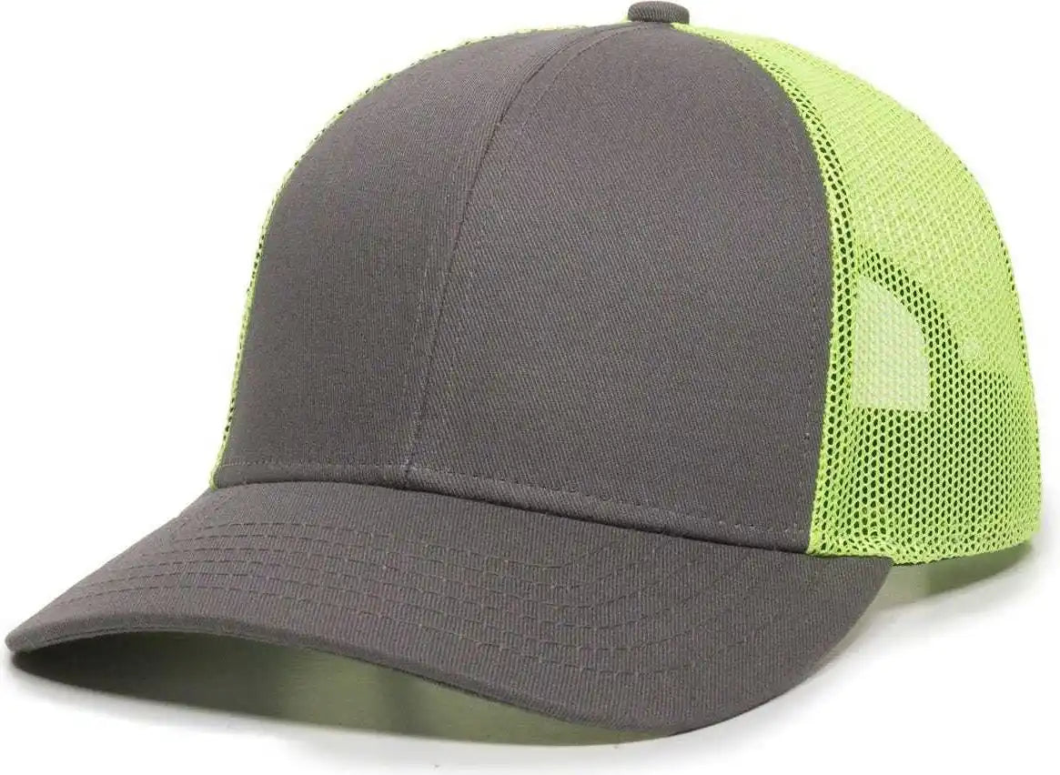 Oc Sports Oc770 Adjustable Mesh Back Cap with Sweatband - Charcoal Neon Yellow - Dark Gray Lime / 6 7/8’’ - 7 1/2’’