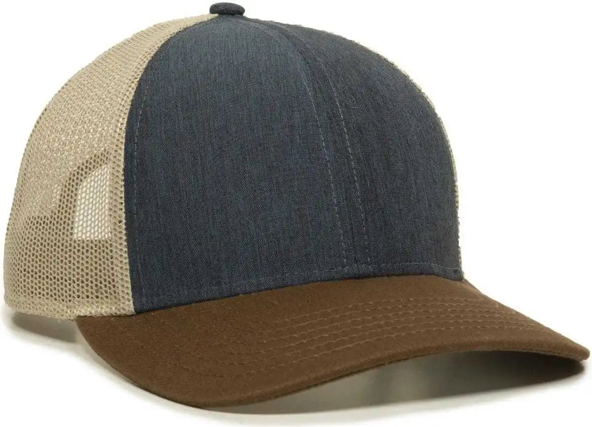 Oc Sports Oc770 Adjustable Mesh Back Cap with Sweatband - Heathered Navy Khaki Brown - 6 7/8’’ - 7 1/2’’