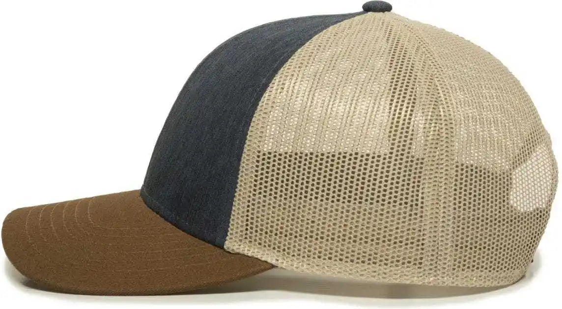 Oc Sports Oc770 Adjustable Mesh Back Cap with Sweatband - Heathered Navy Khaki Brown - 6 7/8’’ - 7 1/2’’