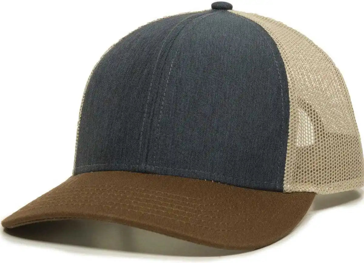Oc Sports Oc770 Adjustable Mesh Back Cap with Sweatband - Heathered Navy Khaki Brown - 6 7/8’’ - 7 1/2’’