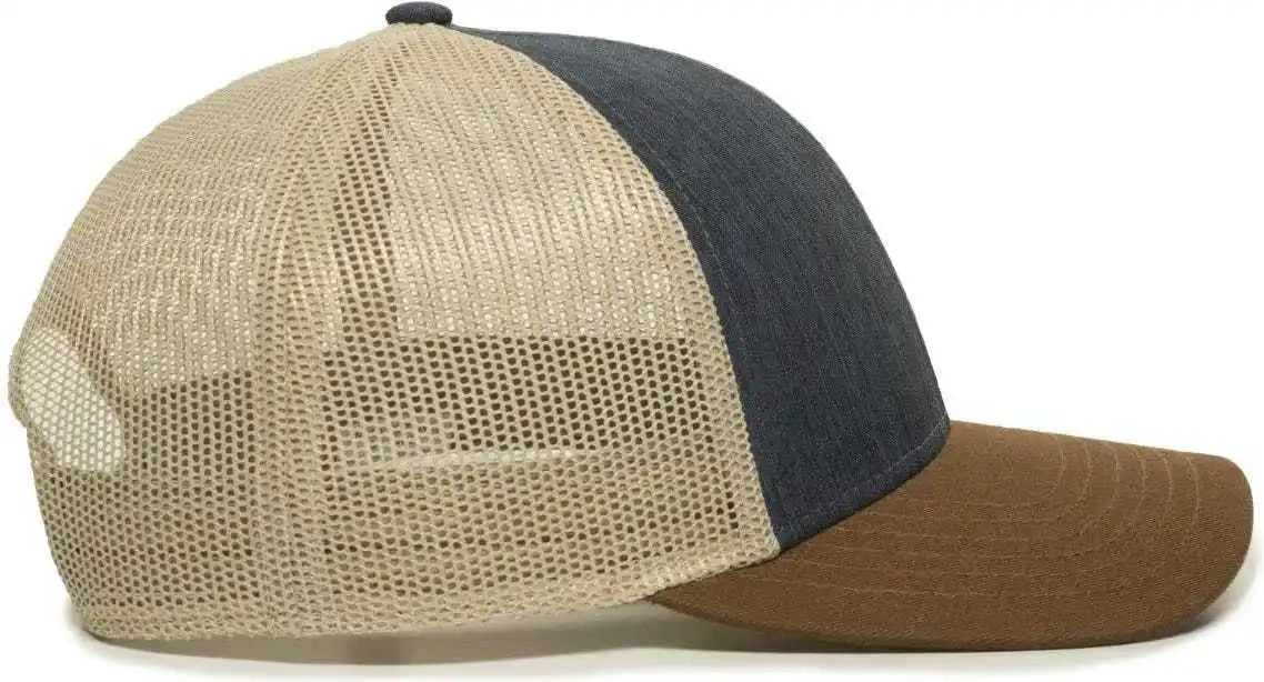Oc Sports Oc770 Adjustable Mesh Back Cap with Sweatband - Heathered Navy Khaki Brown - 6 7/8’’ - 7 1/2’’
