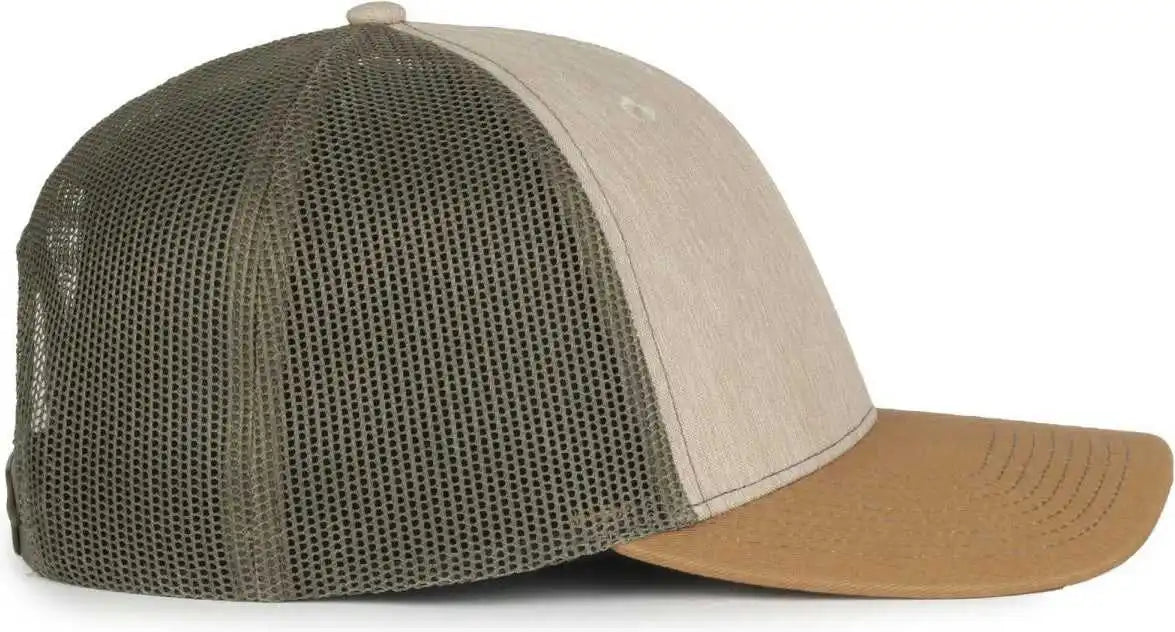 Oc Sports Oc770 Adjustable Mesh Back Cap with Sweatband - Heathered Stone Olive Old Gold - Osfm