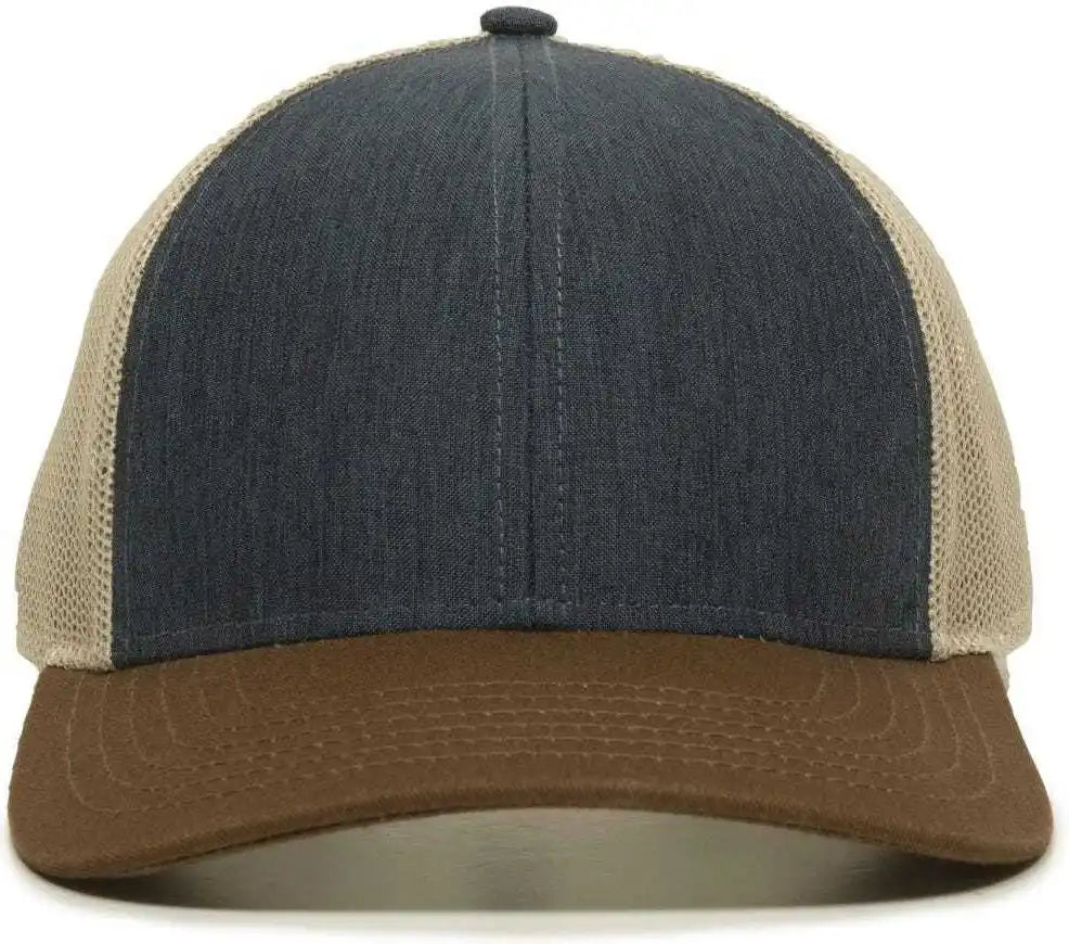 Oc Sports Oc770 Adjustable Mesh Back Cap with Sweatband - Heathered Navy Khaki Brown - 6 7/8’’ - 7 1/2’’