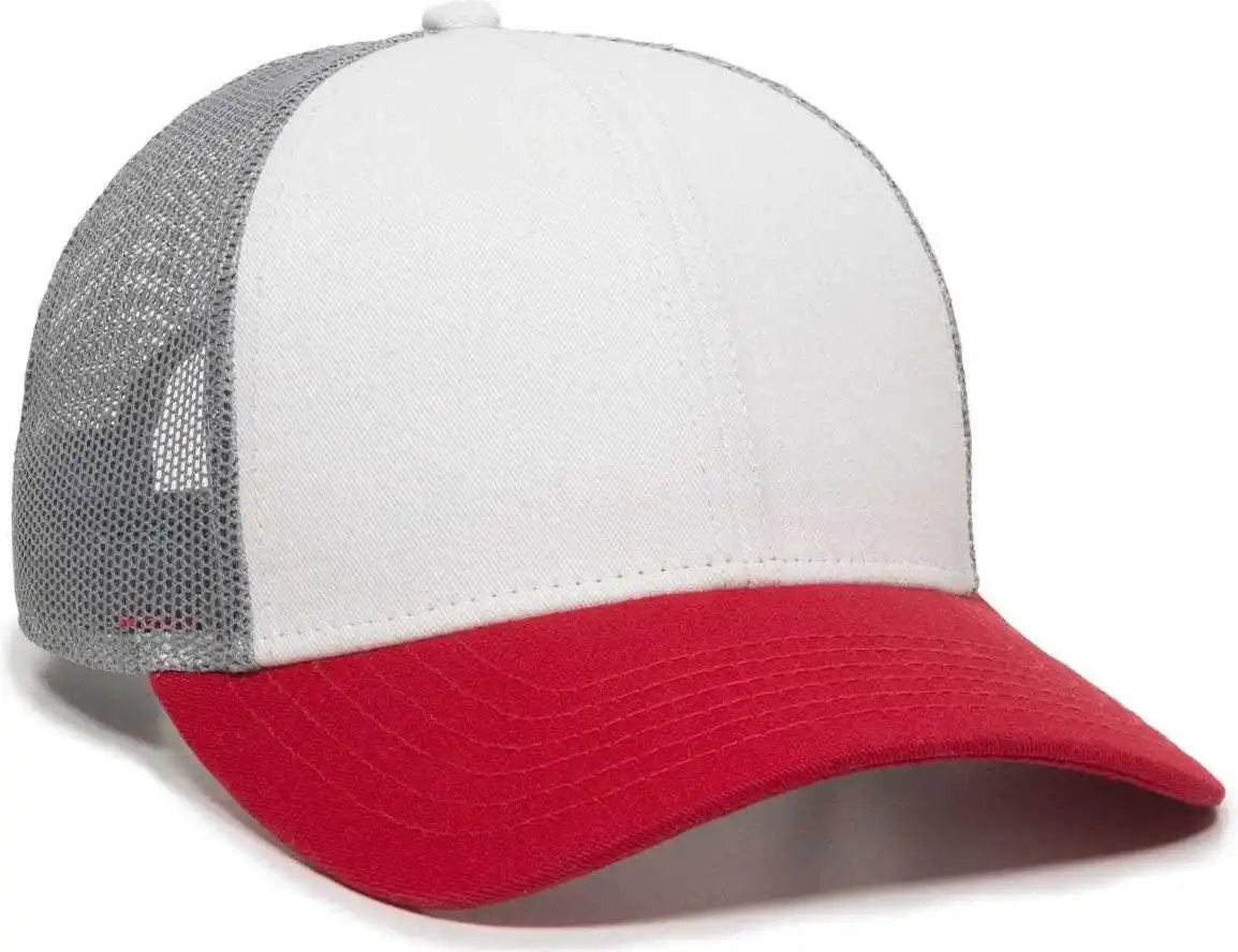 Oc Sports Oc770 Adjustable Mesh Back Cap with Sweatband - White Gray Red - 6 7/8’’ - 7 1/2’’