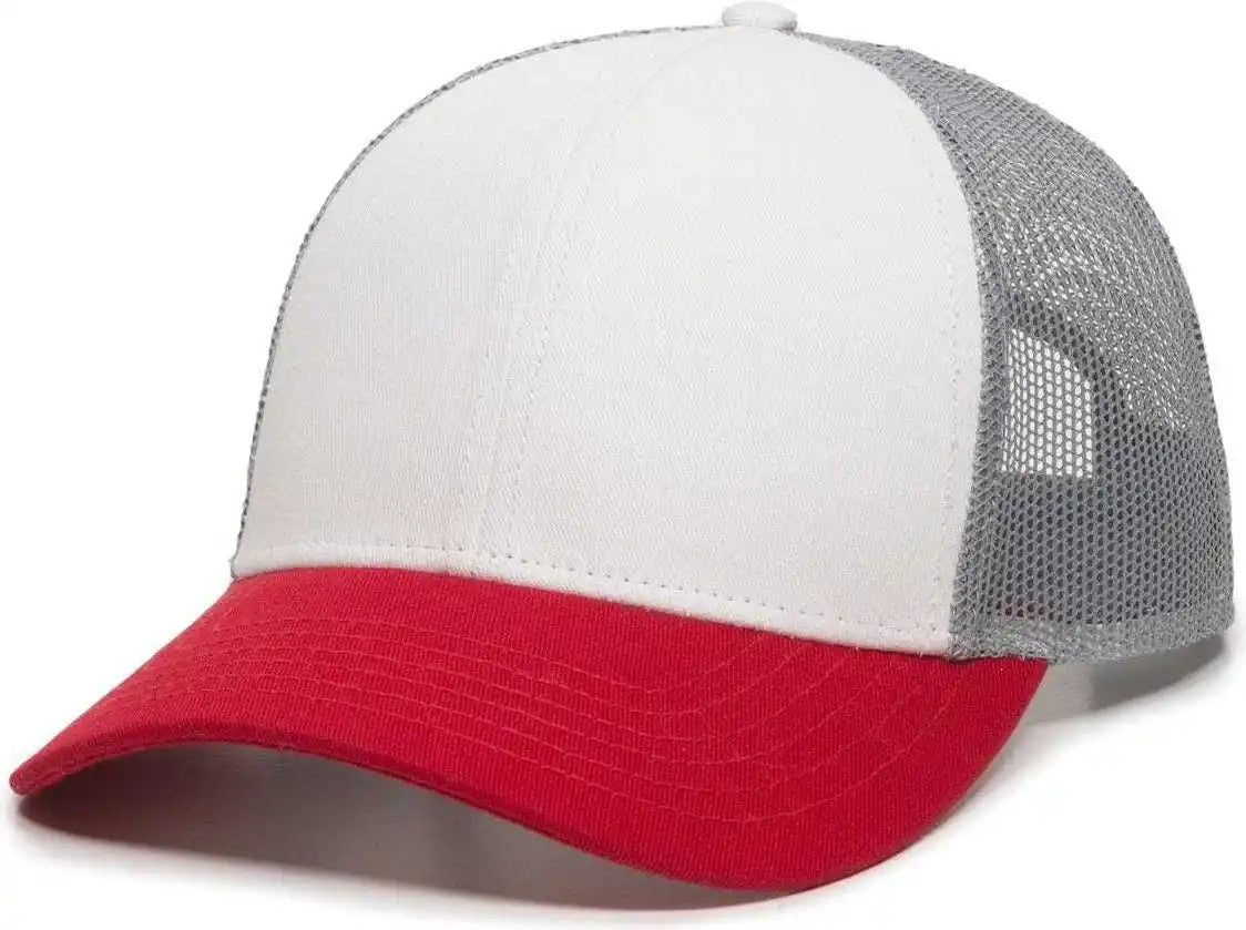 Oc Sports Oc770 Adjustable Mesh Back Cap with Sweatband - White Gray Red - 6 7/8’’ - 7 1/2’’
