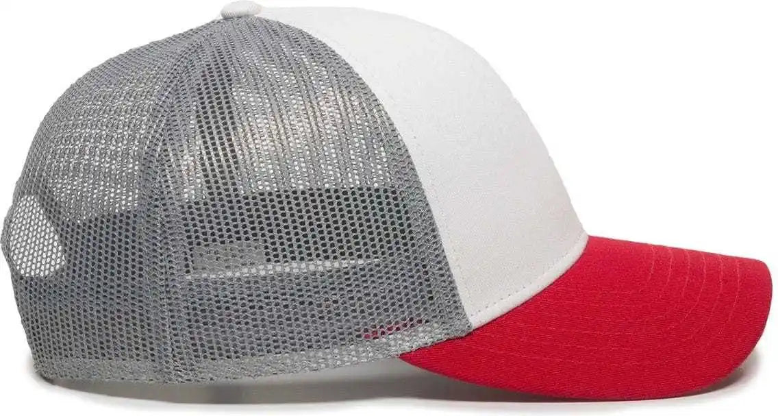Oc Sports Oc770 Adjustable Mesh Back Cap with Sweatband - White Gray Red - 6 7/8’’ - 7 1/2’’