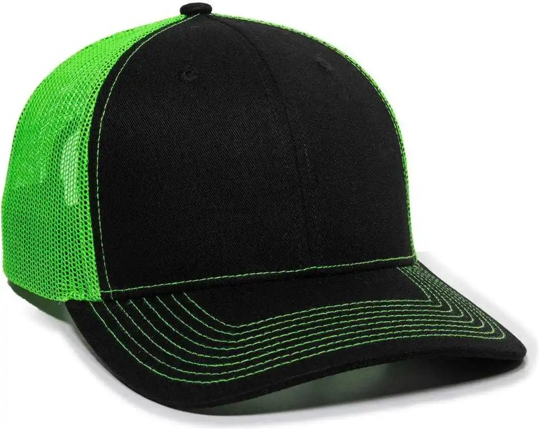 Oc Sports Oc771 Adjustable Mesh Back Cap - Black Neon Green - 6 7/8’’ - 7 1/2’’