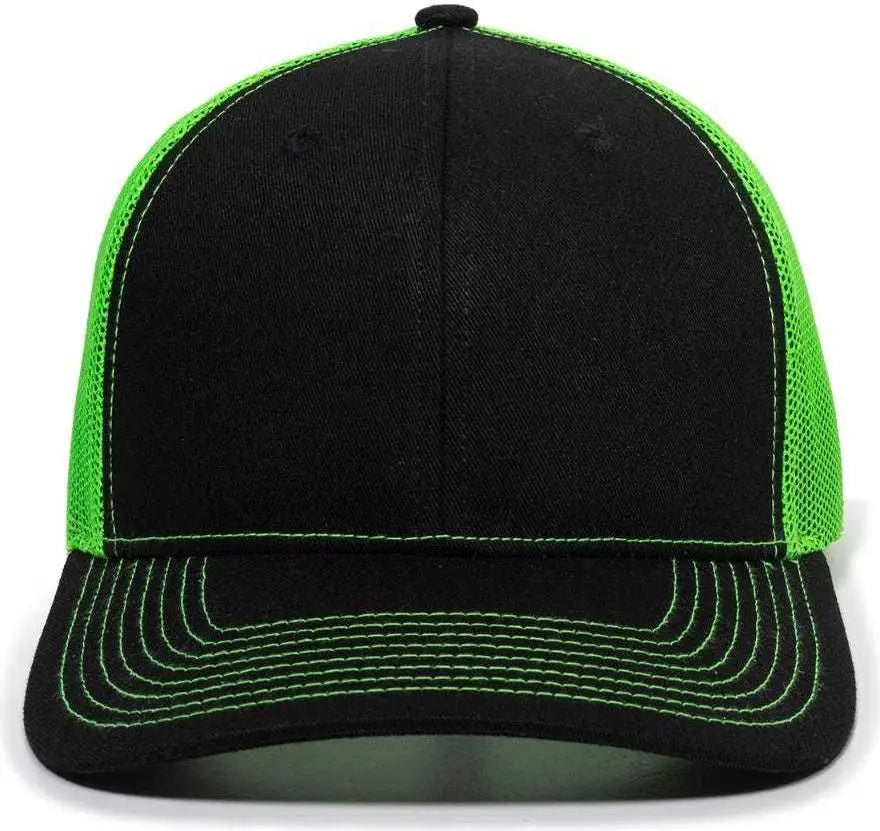 Oc Sports Oc771 Adjustable Mesh Back Cap - Black Neon Green - 6 7/8’’ - 7 1/2’’