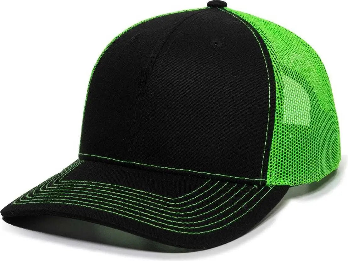 Oc Sports Oc771 Adjustable Mesh Back Cap - Black Neon Green - 6 7/8’’ - 7 1/2’’