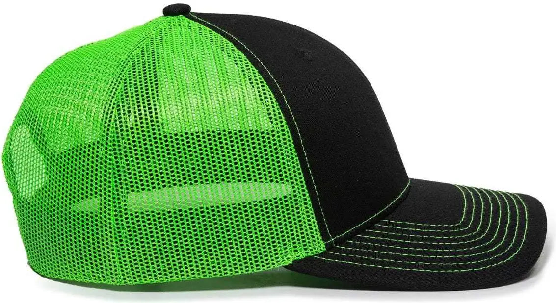 Oc Sports Oc771 Adjustable Mesh Back Cap - Black Neon Green - 6 7/8’’ - 7 1/2’’