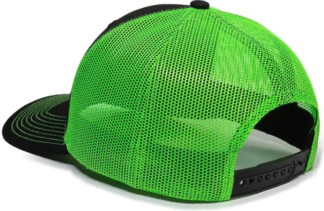 Oc Sports Oc771 Adjustable Mesh Back Cap - Black Neon Green - 6 7/8’’ - 7 1/2’’