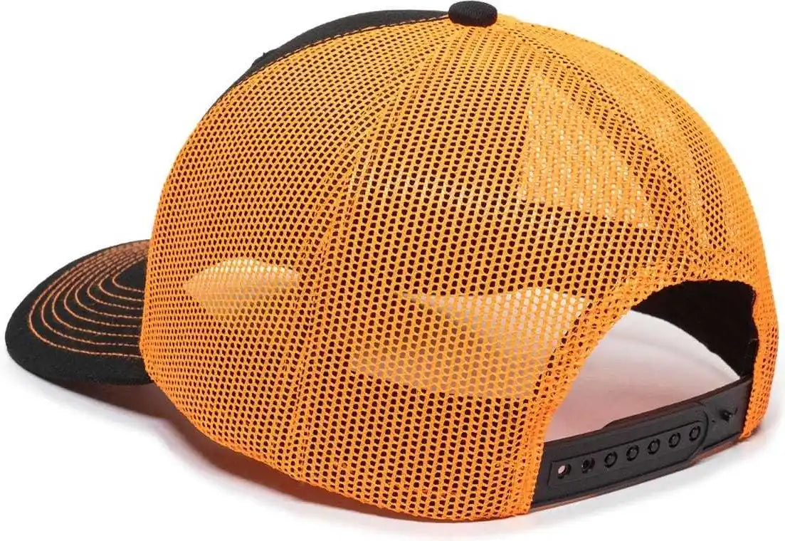 Oc Sports Oc771 Adjustable Mesh Back Cap - Black Neon Orange - 6 7/8’’ - 7 1/2’’