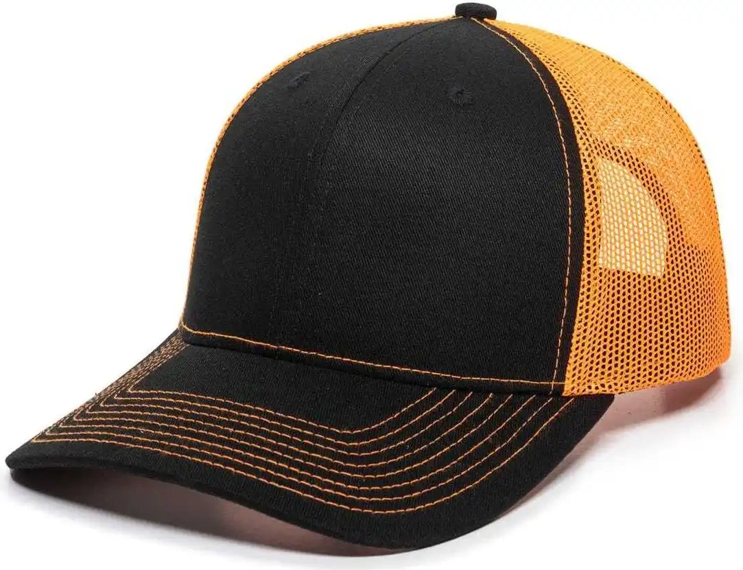 Oc Sports Oc771 Adjustable Mesh Back Cap - Black Neon Orange - 6 7/8’’ - 7 1/2’’