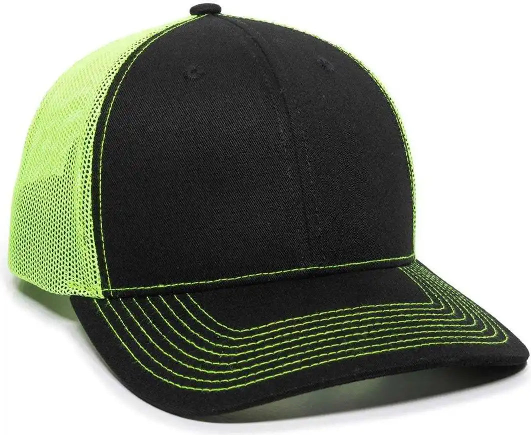 Oc Sports Oc771 Adjustable Mesh Back Cap - Black Neon Yellow - Lime / 6 7/8’’ - 7 1/2’’