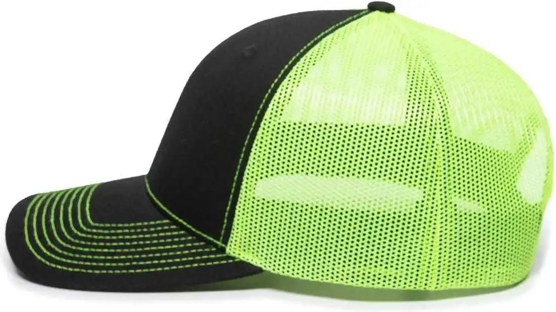 Oc Sports Oc771 Adjustable Mesh Back Cap - Black Neon Yellow - Lime / 6 7/8’’ - 7 1/2’’