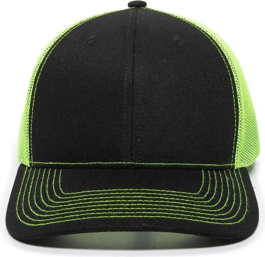 Oc Sports Oc771 Adjustable Mesh Back Cap - Black Neon Yellow - Lime / 6 7/8’’ - 7 1/2’’