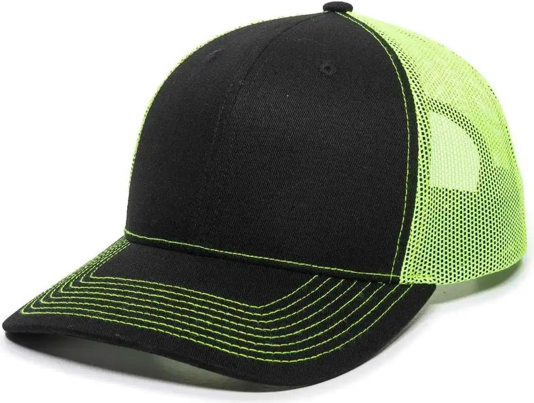 Oc Sports Oc771 Adjustable Mesh Back Cap - Black Neon Yellow - Lime / 6 7/8’’ - 7 1/2’’