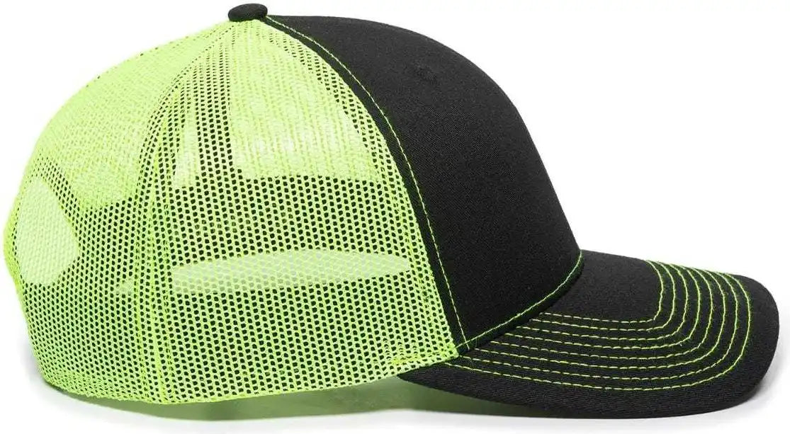 Oc Sports Oc771 Adjustable Mesh Back Cap - Black Neon Yellow - Lime / 6 7/8’’ - 7 1/2’’