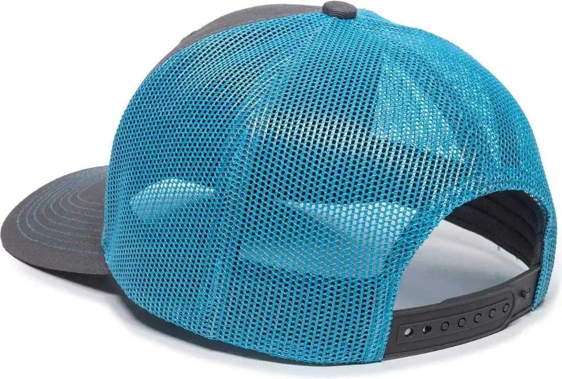 Oc Sports Oc771 Adjustable Mesh Back Cap - Charcoal Neon Blue - Dark Gray / 6 7/8’’ - 7 1/2’’