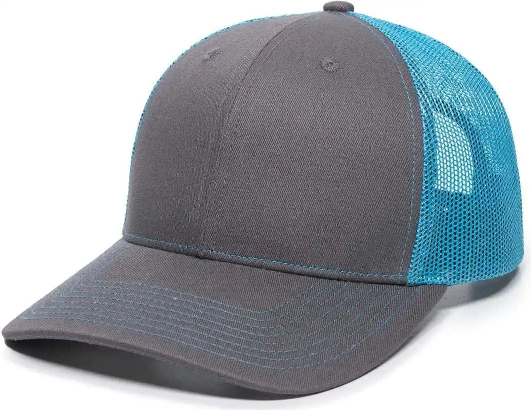 Oc Sports Oc771 Adjustable Mesh Back Cap - Charcoal Neon Blue - Dark Gray / 6 7/8’’ - 7 1/2’’