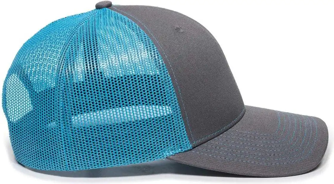 Oc Sports Oc771 Adjustable Mesh Back Cap - Charcoal Neon Blue - Dark Gray / 6 7/8’’ - 7 1/2’’