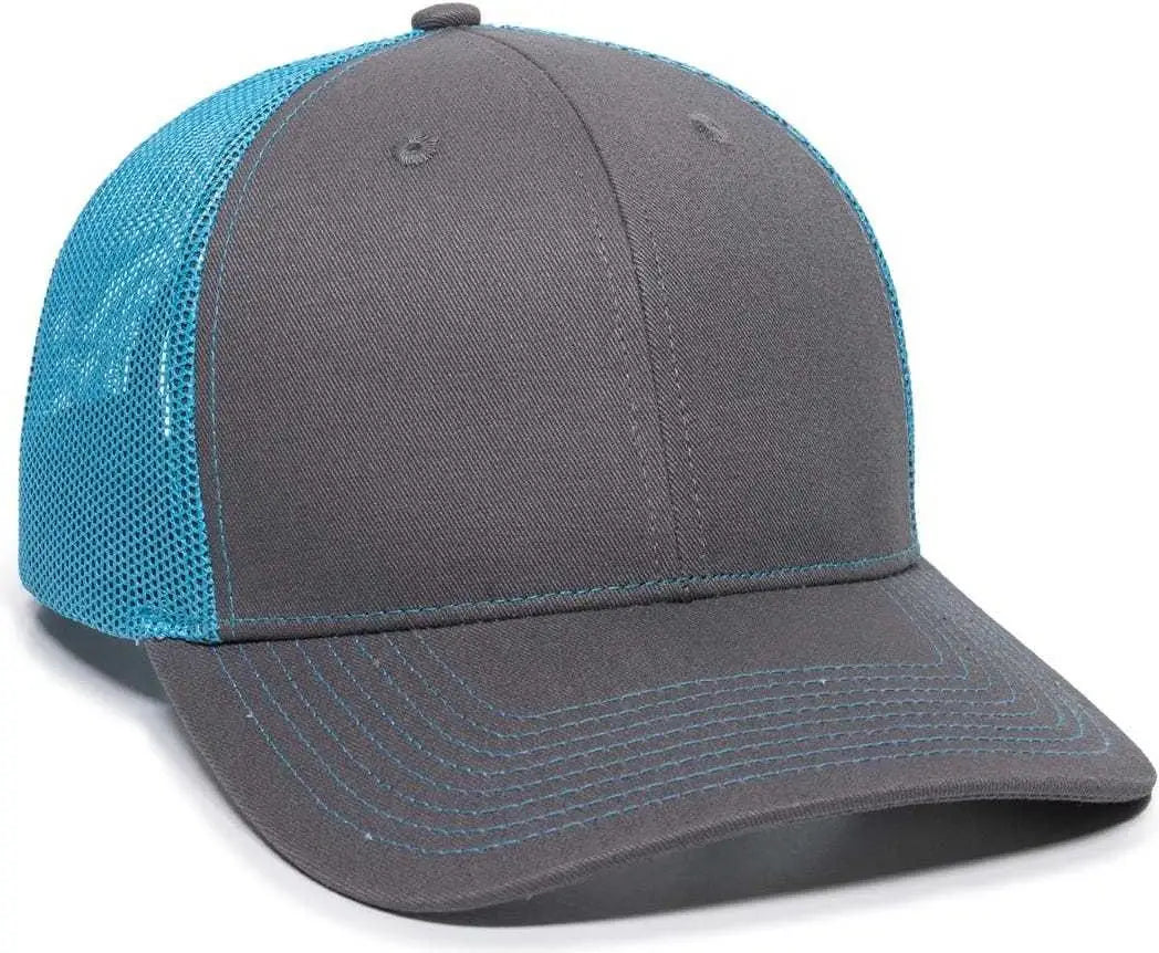 Oc Sports Oc771 Adjustable Mesh Back Cap - Charcoal Neon Blue - Dark Gray / 6 7/8’’ - 7 1/2’’