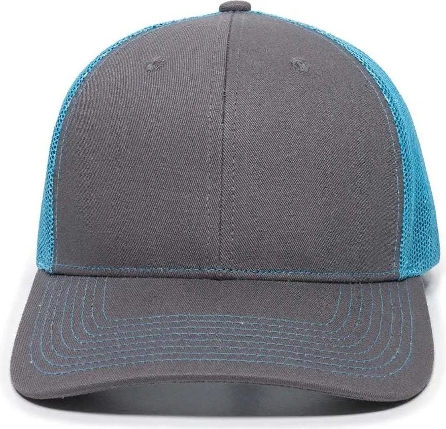 Oc Sports Oc771 Adjustable Mesh Back Cap - Charcoal Neon Blue - Dark Gray / 6 7/8’’ - 7 1/2’’