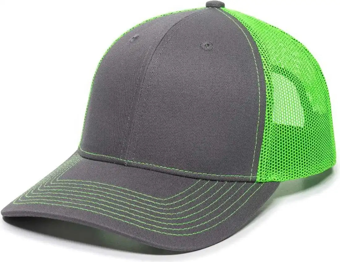 Oc Sports Oc771 Adjustable Mesh Back Cap - Charcoal Neon Green - Dark Gray / 6 7/8’’ - 7 1/2’’