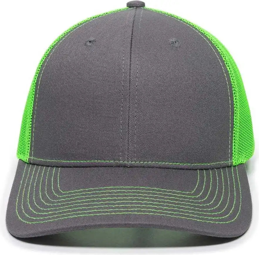 Oc Sports Oc771 Adjustable Mesh Back Cap - Charcoal Neon Green - Dark Gray / 6 7/8’’ - 7 1/2’’