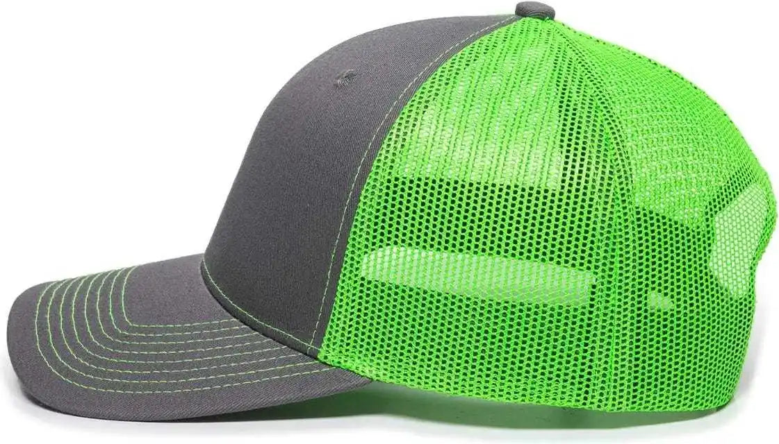 Oc Sports Oc771 Adjustable Mesh Back Cap - Charcoal Neon Green - Dark Gray / 6 7/8’’ - 7 1/2’’