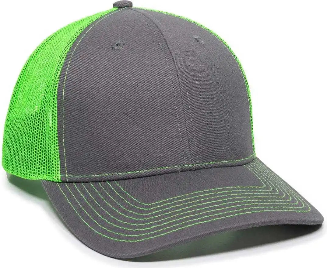 Oc Sports Oc771 Adjustable Mesh Back Cap - Charcoal Neon Green - Dark Gray / 6 7/8’’ - 7 1/2’’