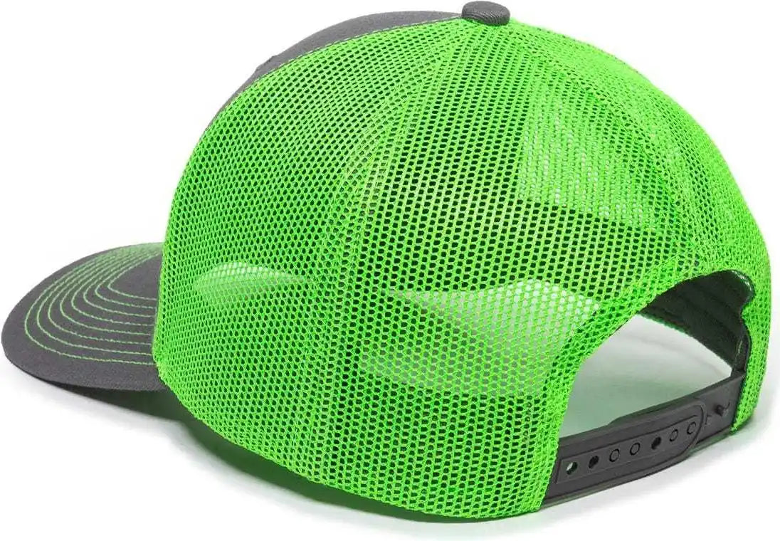 Oc Sports Oc771 Adjustable Mesh Back Cap - Charcoal Neon Green - Dark Gray / 6 7/8’’ - 7 1/2’’