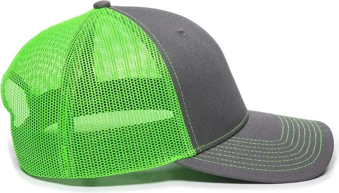 Oc Sports Oc771 Adjustable Mesh Back Cap - Charcoal Neon Green - Dark Gray / 6 7/8’’ - 7 1/2’’